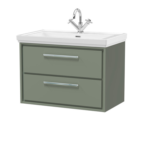 Hudson Reed Lille Matt Fern Green 800mm Wall Hung 2 Drawer Vanity Unit and Classic Fireclay Basin - LIL3126A Main Image