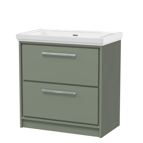 Hudson Reed Lille Matt Fern Green 800mm 2 Drawer Vanity Unit and Classique Fireclay Basin - LIL3135H Main Image