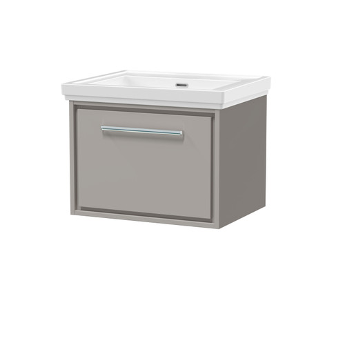 Hudson Reed Lille Matt Pebble Grey 600mm Wall Hung Single Drawer Vanity Unit and Classique Fireclay Basin - LIL3222H Main Image