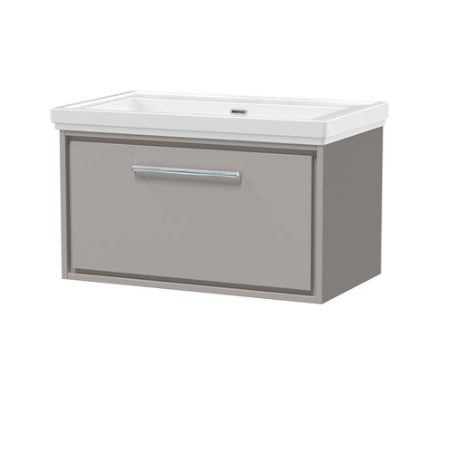 Hudson Reed Lille Matt Pebble Grey 800mm Wall Hung Single Drawer Vanity Unit and Classique Fireclay Basin - LIL3225H Main Image