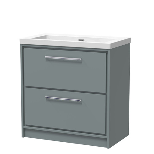 Hudson Reed Lille Matt Coastal Grey 800mm 2 Drawer Vanity Unit and Minimalist Fireclay Basin - LIL2335K Main Image