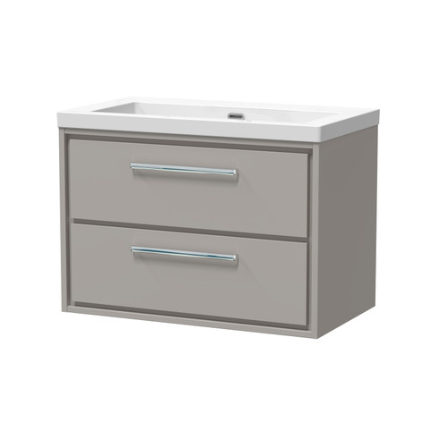 Hudson Reed Lille Matt Pebble Grey 800mm Wall Hung 2 Drawer Vanity Unit and Minimalist Fireclay Basin - LIL3226K Main Image