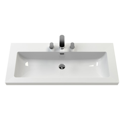 Hudson Reed Lille Matt Pebble Grey 800mm 2 Drawer Vanity Unit and Minimalist 3 Tap Hole Fireclay Basin - LIL3235M Second View