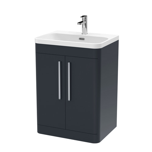 Nuie Parade Satin Soft Black 600mm 2 Door Vanity Unit and Thin Edge Basin - FPA1410B Main Image