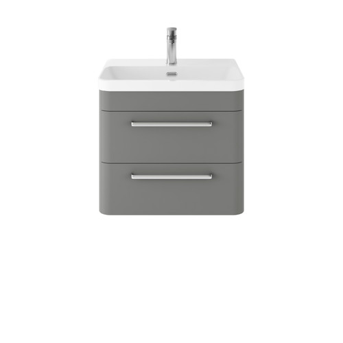 Hudson Reed Solar Matt Cool Grey 600mm Wall Hung 2 Drawer Vanity Unit and Thin Edge Basin - SOL202B Main Image