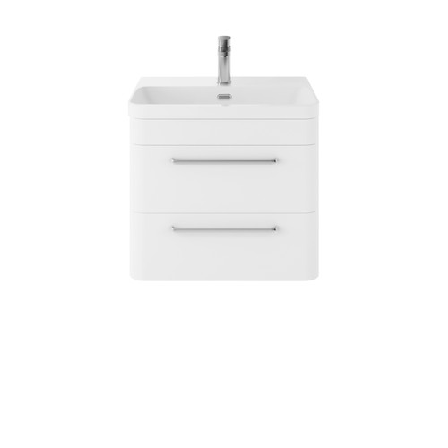 Hudson Reed Solar Matt Pure White 600mm Wall Hung 2 Drawer Vanity Unit and Thin Edge Basin - SOL102B Main Image