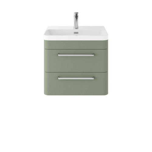 Hudson Reed Solar Matt Fern Green 600mm Wall Hung 2 Drawer Vanity Unit and Thin Edge Basin - SOL802B Main Image
