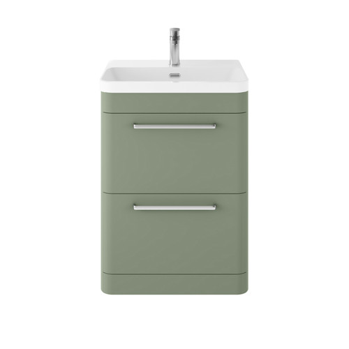 Hudson Reed Solar Matt Fern Green 600mm 2 Drawer Vanity Unit and Thin Edge Basin - SOL801B Main Image