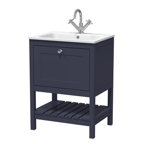 Old London Bexley Matt Indigo Blue 600mm Single Drawer Vanity Unit White Stone Basin - BEX325P Main Image