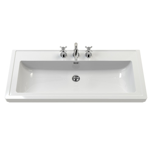 Old London Bexley Matt Cool Grey 600mm Single Drawer Vanity Unit and Minimalist 3 Tap Hole Fireclay Basin - BEX225M Second View
