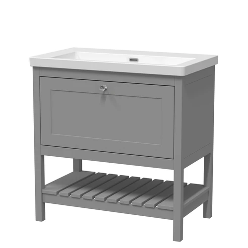 Old London Bexley Matt Cool Grey 800mm Single Drawer Vanity Unit and Minimalist Fireclay Basin - BEX227K Main Image
