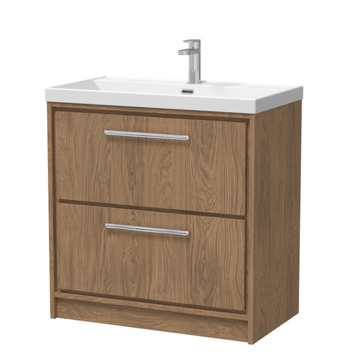 Hudson Reed Lille Antique Oak Woodgrain 800mm 2 Drawer Vanity Unit and Thin Edge Basin - LIL2735E Main Image