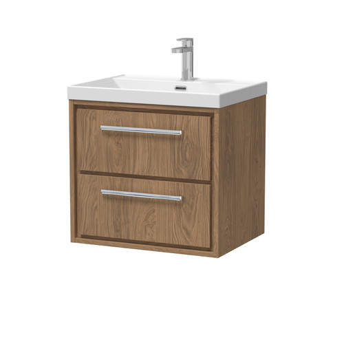 Hudson Reed Lille Antique Oak Woodgrain 600mm Wall Hung 2 Drawer Vanity Unit and Thin Edge Basin - LIL2724E Main Image