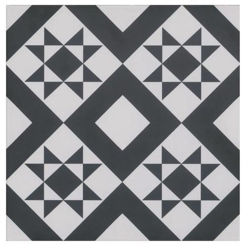 Decor Geometric Black 33cm x 33cm Porcelain Wall and Floor Tile Pattern 1