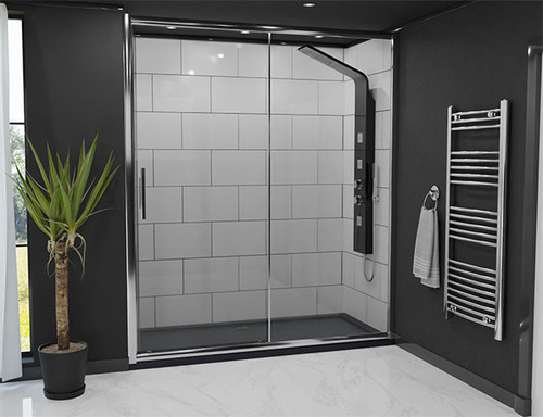 Luma 8 Chrome 1700mm Sliding Shower Door Lifestyle View Luma 8 Chrome 1700mm Sliding Shower Door Lifestyle View