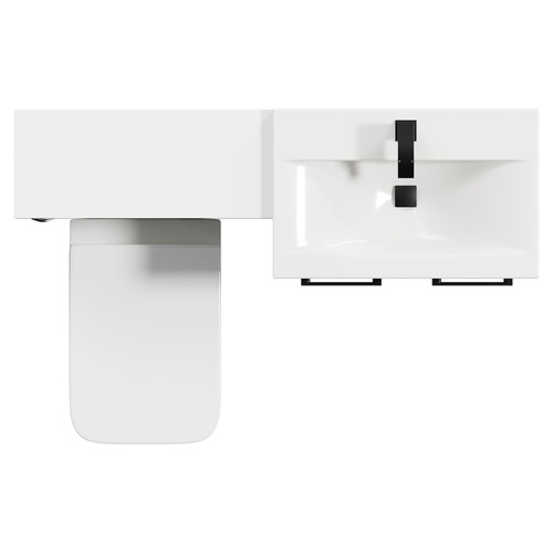 Napoli Cento 390 Gloss White 1200mm Wall Mounted Vanity Unit Toilet Suite with 1 Tap Hole Basin and 2 Drawers with Matt Black Handles Top Down View