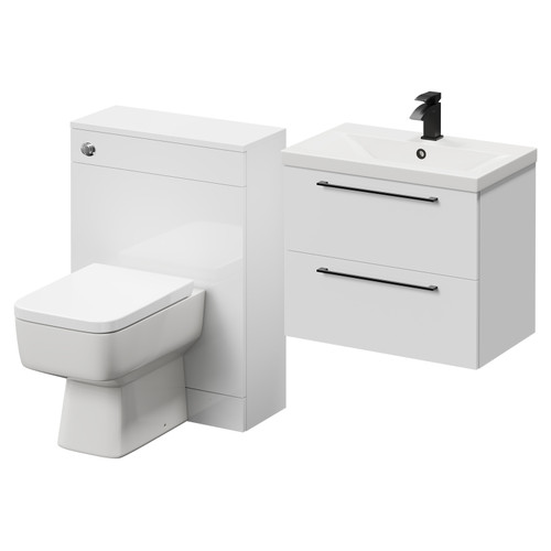 Napoli Cento 390 Gloss White 1200mm Vanity Unit Toilet Suite with 1 Tap Hole Basin and 2 Drawers with Matt Black Handles Right Hand View