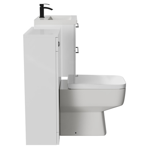 Napoli Cento 390 Gloss White 1200mm Vanity Unit Toilet Suite with 1 Tap Hole Basin and 2 Drawers with Matt Black Handles Side View