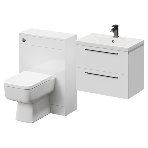 Napoli Cento 390 Gloss White 1200mm Vanity Unit Toilet Suite with 1 Tap Hole Basin and 2 Drawers with Gunmetal Grey Handles Right Hand View