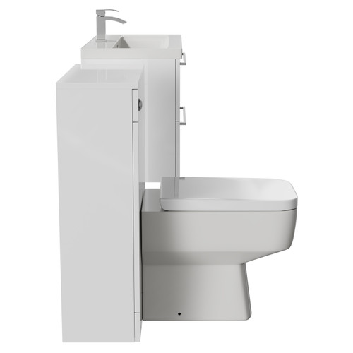 Napoli Cento 390 Gloss White 1400mm Wall Mounted Vanity Unit Toilet Suite with 1 Tap Hole Basin and 2 Drawers with Polished Chrome Handles Side View