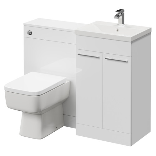 Napoli Cento Gloss White 1100mm Vanity Unit Toilet Suite with 1 Tap Hole Basin and 2 Doors with Polished Chrome Handles Right Hand View