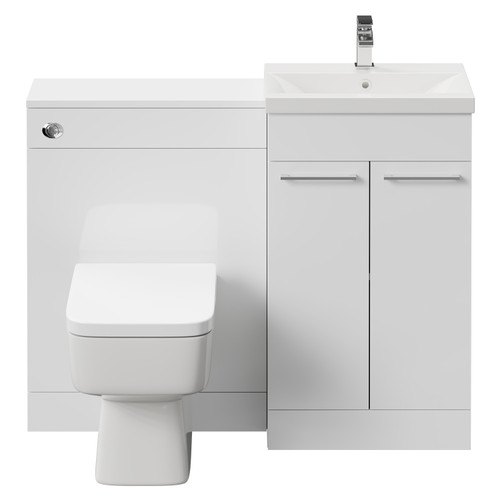 Napoli Cento Gloss White 1100mm Vanity Unit Toilet Suite with 1 Tap Hole Basin and 2 Doors with Polished Chrome Handles Front View