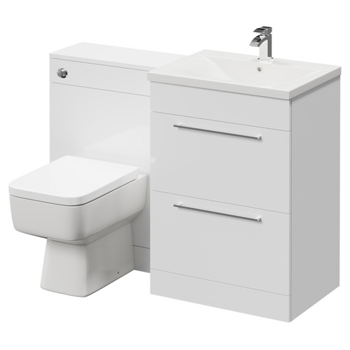 Napoli Cento Gloss White 1200mm Vanity Unit Toilet Suite with 1 Tap Hole Basin and 2 Drawers with Polished Chrome Handles Right Hand View