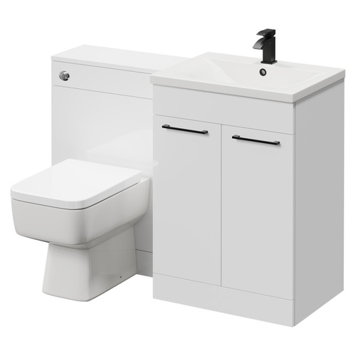 Napoli Cento Gloss White 1200mm Vanity Unit Toilet Suite with 1 Tap Hole Basin and 2 Doors with Matt Black Handles Right Hand View