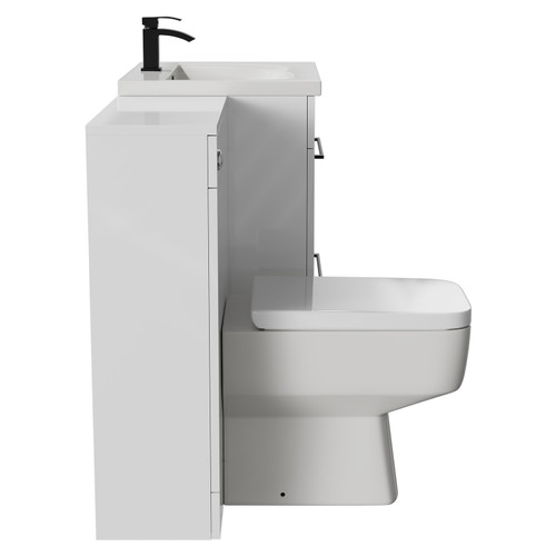 Napoli Cento Gloss White 1200mm Vanity Unit Toilet Suite with 1 Tap Hole Basin and 2 Drawers with Matt Black Handles Side View