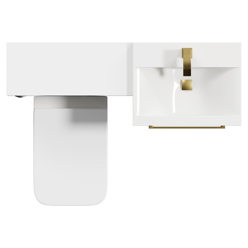 Napoli Cento Gloss White 1100mm Vanity Unit Toilet Suite with 1 Tap Hole Basin and 2 Drawers with Brushed Brass Handles Top View