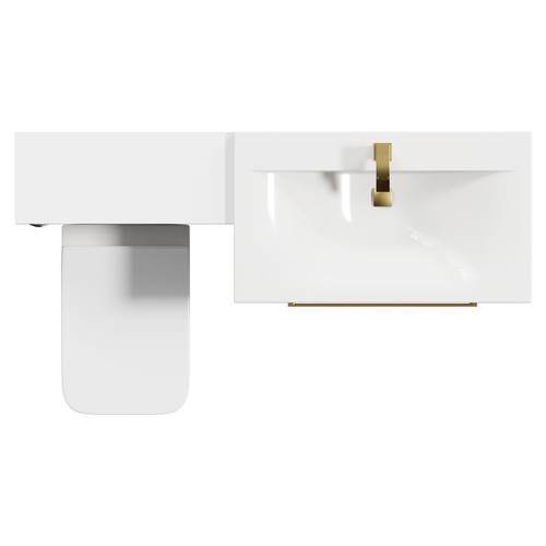 Napoli Cento Gloss White 1400mm Vanity Unit Toilet Suite with 1 Tap Hole Basin and 2 Drawers with Brushed Brass Handles Top View