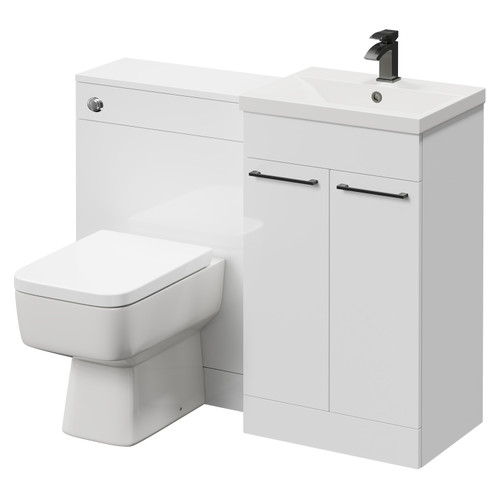 Napoli Cento Gloss White 1100mm Vanity Unit Toilet Suite with 1 Tap Hole Basin and 2 Doors with Gunmetal Grey Handles Right Hand View