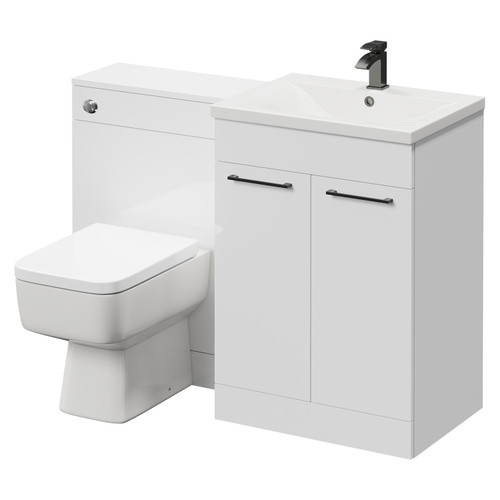 Napoli Cento Gloss White 1200mm Vanity Unit Toilet Suite with 1 Tap Hole Basin and 2 Doors with Gunmetal Grey Handles Right Hand View