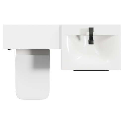 Napoli Cento Gloss White 1200mm Vanity Unit Toilet Suite with 1 Tap Hole Basin and 2 Drawers with Gunmetal Grey Handles Top View