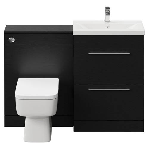 Napoli Cento 390 Nero Oak 1200mm Vanity Unit Toilet Suite with 1 Tap Hole Basin and 2 Doors with Polished Chrome Handles Front View