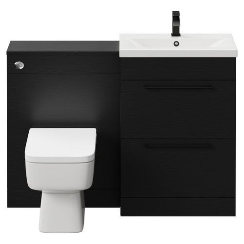 Napoli Cento 390 Nero Oak 1200mm Vanity Unit Toilet Suite with 1 Tap Hole Basin and 2 Doors with Matt Black Handles Front View