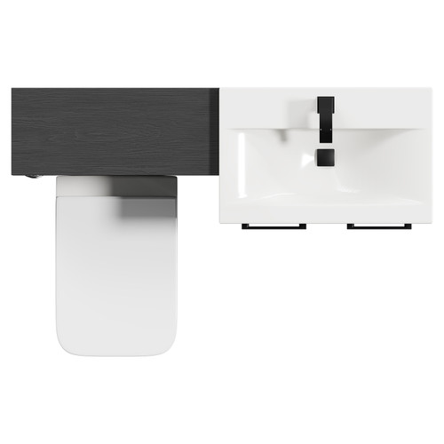 Napoli Cento 390 Nero Oak 1200mm Wall Mounted Vanity Unit Toilet Suite with 1 Tap Hole Basin and 2 Drawers with Matt Black Handles Top View