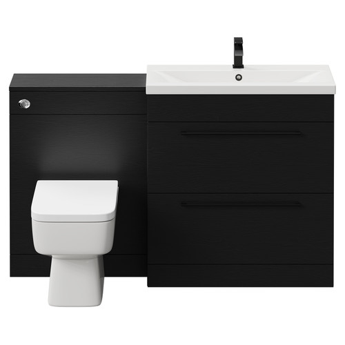 Napoli Cento 390 Nero Oak 1400mm Vanity Unit Toilet Suite with 1 Tap Hole Basin and 2 Drawers with Matt Black Handles Front View