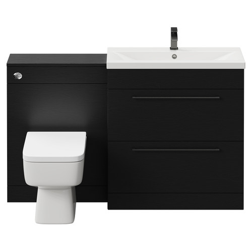Napoli Cento 390 Nero Oak 1400mm Vanity Unit Toilet Suite with 1 Tap Hole Basin and 2 Drawers with Gunmetal Grey Handles Front View