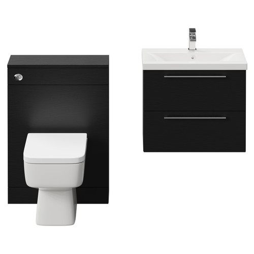 Napoli Cento 390 Nero Oak 1200mm Vanity Unit Toilet Suite with 1 Tap Hole Basin and 2 Drawers with Polished Chrome Handles Front View