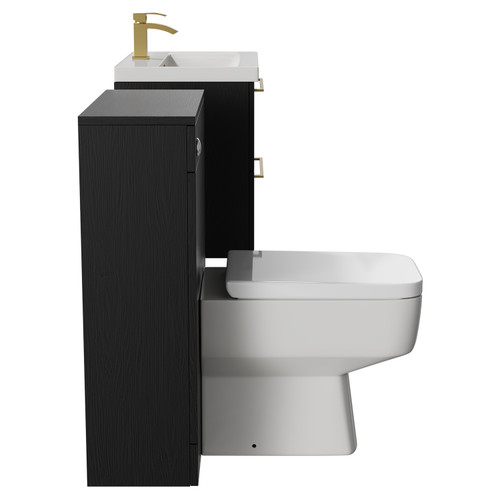 Napoli Cento 390 Nero Oak 1200mm Vanity Unit Toilet Suite with 1 Tap Hole Basin and 2 Drawers with Brushed Brass Handles Side View