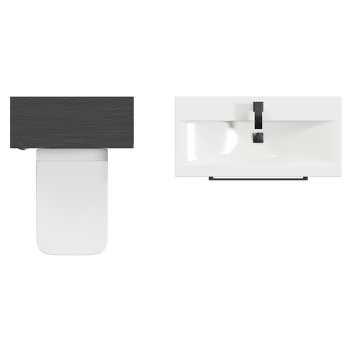Napoli Cento 390 Nero Oak 1400mm Wall Mounted Vanity Unit Toilet Suite with 1 Tap Hole Basin and 2 Drawers with Gunmetal Grey Handles Top Down View