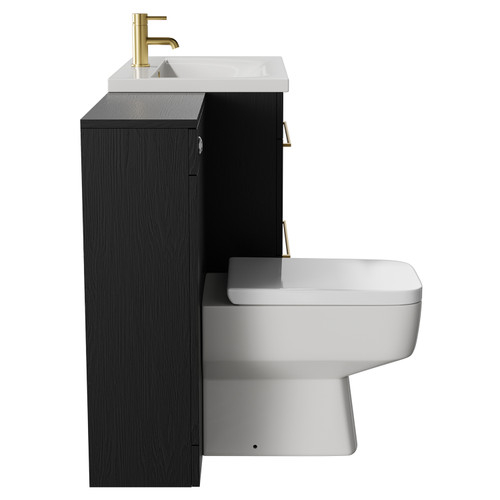 Napoli Cento Nero Oak 1400mm Vanity Unit Toilet Suite with 1 Tap Hole Basin and 2 Drawers with Brushed Brass Handles Side View