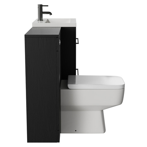 Napoli Cento Nero Oak 1100mm Vanity Unit Toilet Suite with 1 Tap Hole Basin and 2 Drawers with Gunmetal Grey Handles Side View