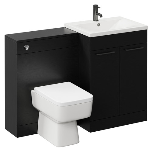 Napoli Cento Nero Oak 1200mm Vanity Unit Toilet Suite with 1 Tap Hole Basin and 2 Doors with Gunmetal Grey Handles Left Hand View