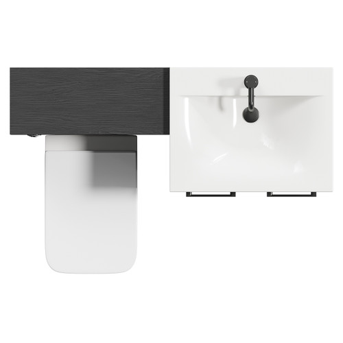 Napoli Cento Nero Oak 1200mm Vanity Unit Toilet Suite with 1 Tap Hole Basin and 2 Doors with Gunmetal Grey Handles Top Down View