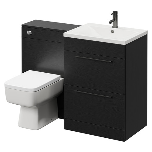 Napoli Cento Nero Oak 1200mm Vanity Unit Toilet Suite with 1 Tap Hole Basin and 2 Drawers with Gunmetal Grey Handles Right Hand View