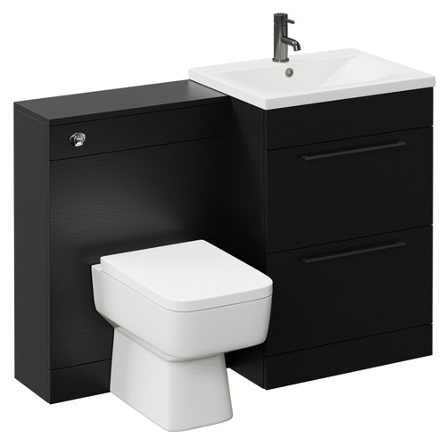 Napoli Cento Nero Oak 1200mm Vanity Unit Toilet Suite with 1 Tap Hole Basin and 2 Drawers with Gunmetal Grey Handles Left Hand View