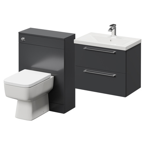 Napoli Cento 390 Gloss Grey 1200mm Vanity Unit Toilet Suite with 1 Tap Hole Basin and 2 Drawers with Polished Chrome Handles Right Hand View