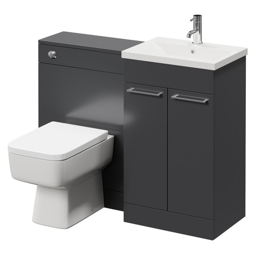 Napoli Cento Gloss Grey 1100mm Vanity Unit Toilet Suite with 1 Tap Hole Basin and 2 Doors with Polished Chrome Handles Right Hand View